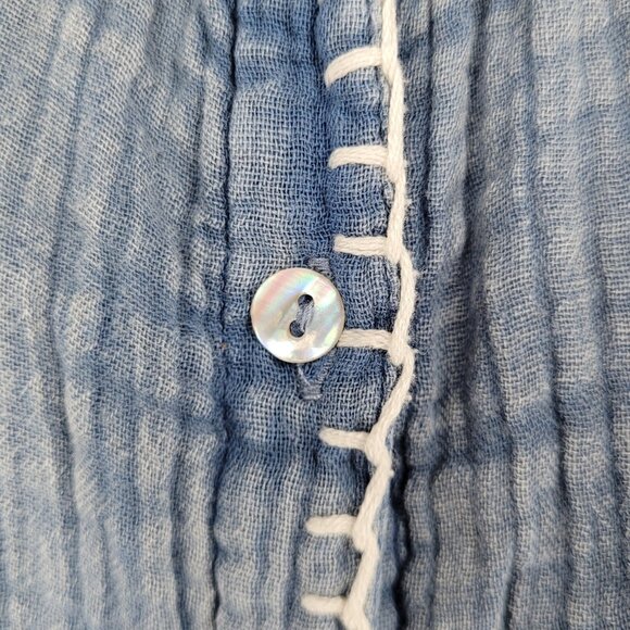 Natural Life Blue Lola Tie Button Down Cotton Roll Tab Sleeve Gauzy Muslin Large - Picture 9 of 11